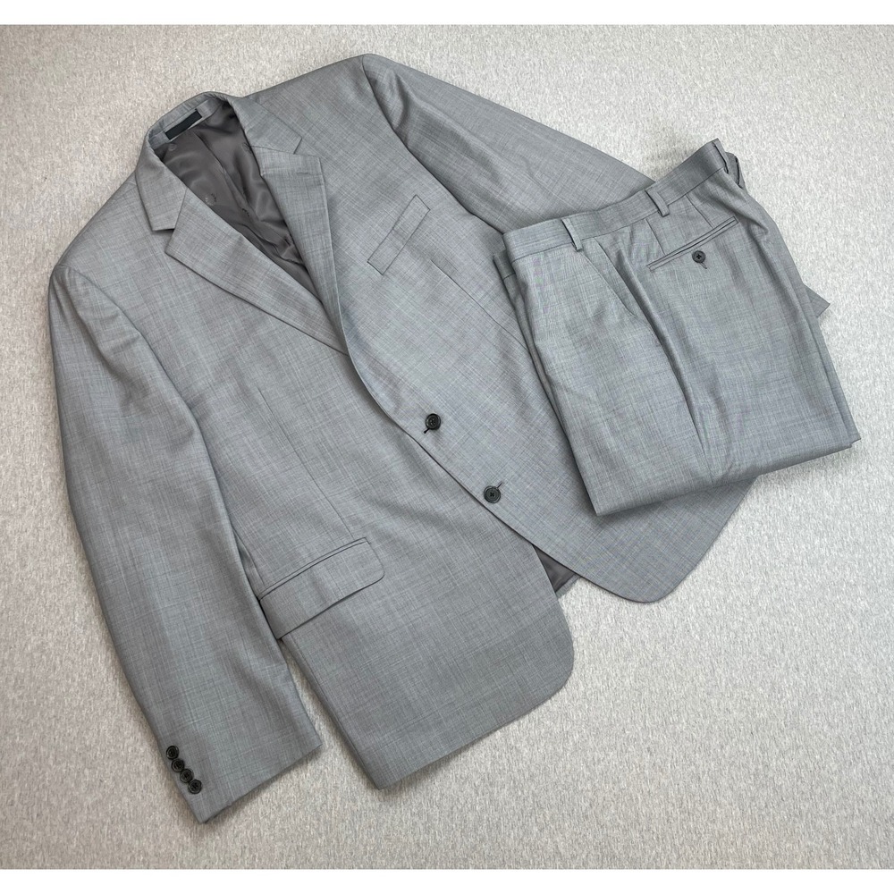 Lauren Ralph Lauren Suit Mens 48L Gray Hopsack Black Label Pants 38 x 32 - 2 Pcs